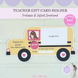 Porte-carte cadeau enseignant pour la dernière journée d'école, carte de remerciement de fin d'année imprimable, remerciement pour enseignant bricolage, idée cadeau enseignant
