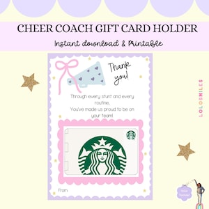 Cheer Coach Geschenkkartenhalter, Cheer Coach Dankes-Karte zum Ausdrucken, Bogen und Megaphon Jubel-Team-Gedicht, niedlicher Coach Wertschätzungshinweis