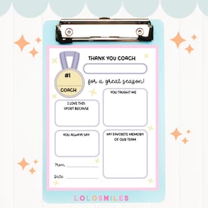 Carte de remerciement entraîneur, remerciement à l'entraîneur imprimable, cadeau entraîneur, carte de remerciement à remplir pour les enfants, carte de fin de saison