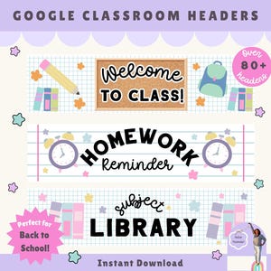 Encabezados de Google Classroom: Más de 80 temas de banners escolares en línea (PNG, descarga digital no editable)