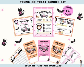 Editable Trunk or Treat Bundle: Sign, Voting Cards, Awards (Printable Digital Download)