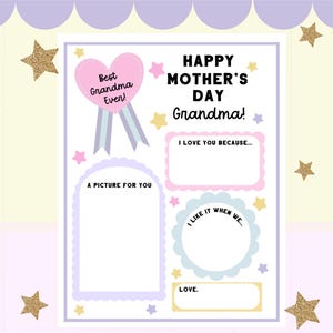 Carte de fête des mères à imprimer pour grand-mère, tout sur ma grand-mère, travaux manuels et activités, entretien pour la fête des mères avec grand-mère pour les tout-petits et les enfants d'âge préscolaire