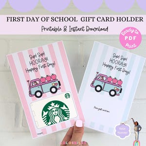 Porte-cartes cadeau pour la rentrée des classes, Idée cadeau pour la rentrée des classes pour les enseignants, Mini bus dessiné à la main à imprimer, 1er jour d'école