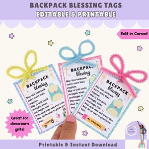 Editable Backpack Blessing Tags: Christian Back to School Gift (Canva Template & PDF)