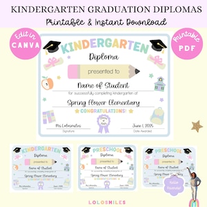 Bearbeitbares Kindergarten-Abschlusszertifikat, Kindergarten-Diplomvorlagen, Klasse von 2025, Vorschuldiplom, druckbare Auszeichnung