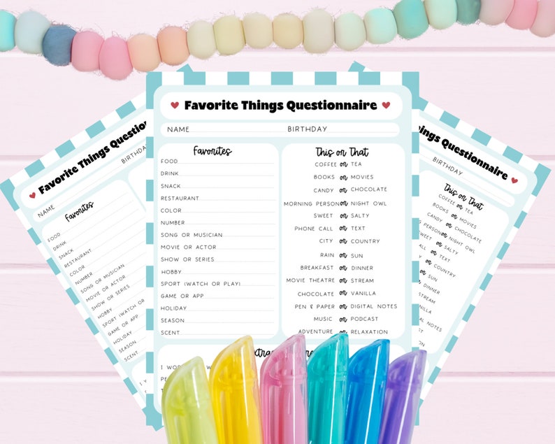 Employee Favorite Things Survey, Coworker Questionnaire Printable, All