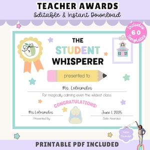 Editable Teacher Awards & Certificate | Funny Teacher Award Templates | School Staff Recognition | End of Year Employee Party | Printable
