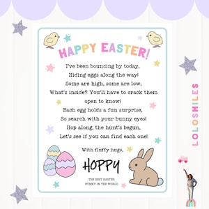 Cartello per la caccia alle uova di Pasqua: poesia del coniglietto saltellante, lettera stampabile (download PDF)