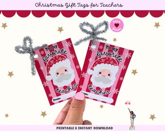 Printable Santa Gift Tags for Teachers: Hand-Drawn Christmas (Digital Download)