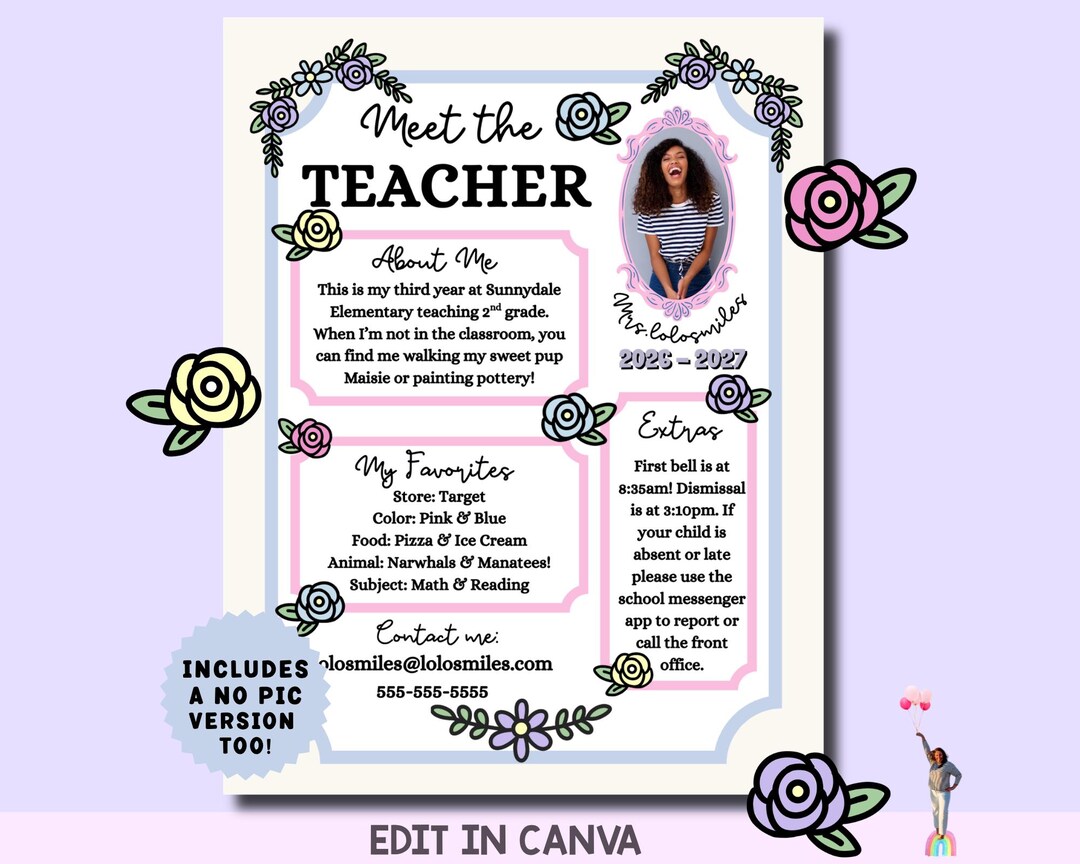 Meet the Teacher Floral Template (instant Download Printable) - Etsy