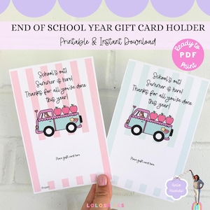 Porte-carte cadeau enseignant - Carte de fin d'année scolaire d'un étudiant - Mini bus dessiné à la main à imprimer - Carte de remerciement DIY du dernier jour