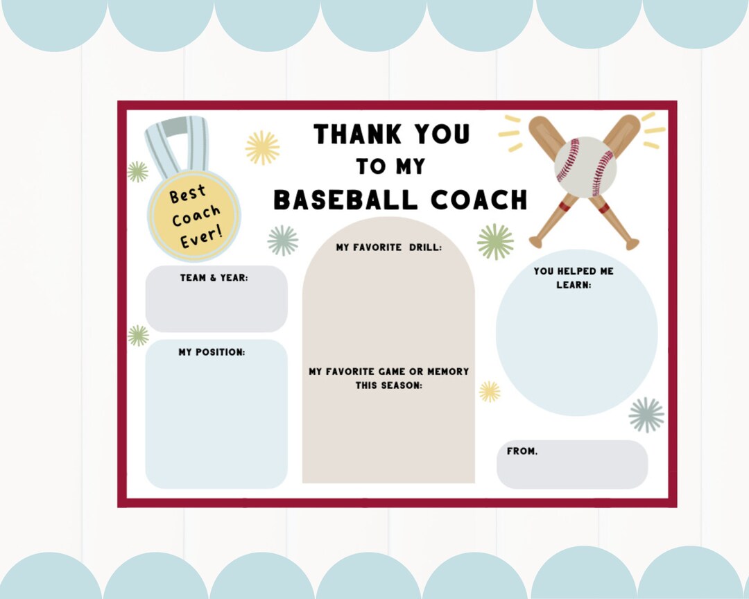 Baseball Coach Gift, Baseball Coach Thank You Card, Baseball Coach ...