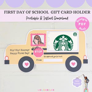 Porte-cartes cadeau autobus scolaire imprimable - porte-cartes cadeau enseignant pour la rentrée des classes, idée cadeau enseignant pour la rentrée des classes