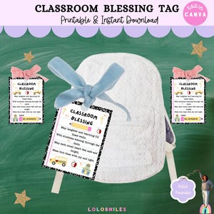 Étiquette de bénédiction modifiable pour la salle de classe, imprimable, cadeau chrétien de retour à l'école pour les enseignants ou les étudiants, modèle de toile, prière religieuse pour les enfants