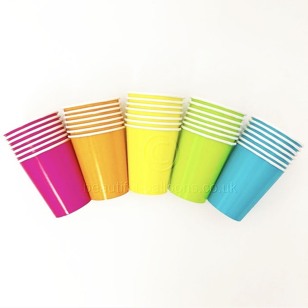 35 x Neon Rainbow Paper Party Cups