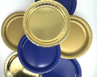 Navy blue and Gold Party Paper Plates