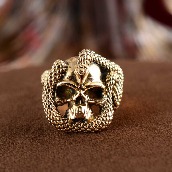 Brass Handmade ring ,Gothic Skull Ring Snake Ring Punk Ring Ouroboros Snake Ring Unique Skull Rings Brass Ring Heavy Metal Ring Snake Ring .
