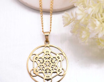 Metatron Necklace, Gold Sacred Geometry Jewelry, Metatron Cube Pendant, Spiritual Necklace, Gift for Yoger, Meditation Necklace Boho pendant