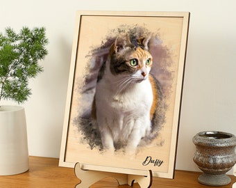 Custom Pet Portrait Wall Art, Personalized Photo on Wood, Custom Portrait from Photo on Wood, Watercolor Style Wall Art, Gifts for Pet Lover