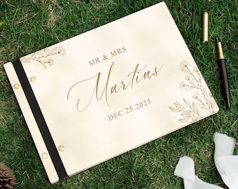 Minimalist Wooden Wedding Guest Book, Custom Sign Book for Reception, Personalized Wedding Album, Guest Sign In Book, Custom Photo Album