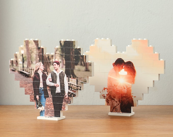 Heart Shape Custom Photo Building Block with Stand | Personalized Brick Puzzle | Valentine Gift For Couples | Gift For Him | Boyfriend Gift