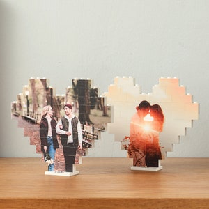 Heart Shape Custom Photo Building Block with Stand | Personalized Brick Puzzle | Valentine Gift For Couples