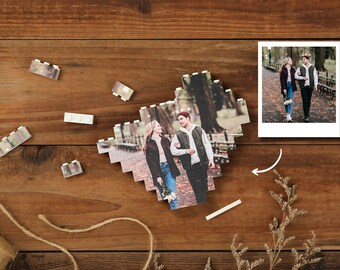 Puzzle Block Personnalisé, Brique de Construction avec Photo, Forme Coeur, Cadeaux d'anniversaire de Noël pour Femme et Petite Amie