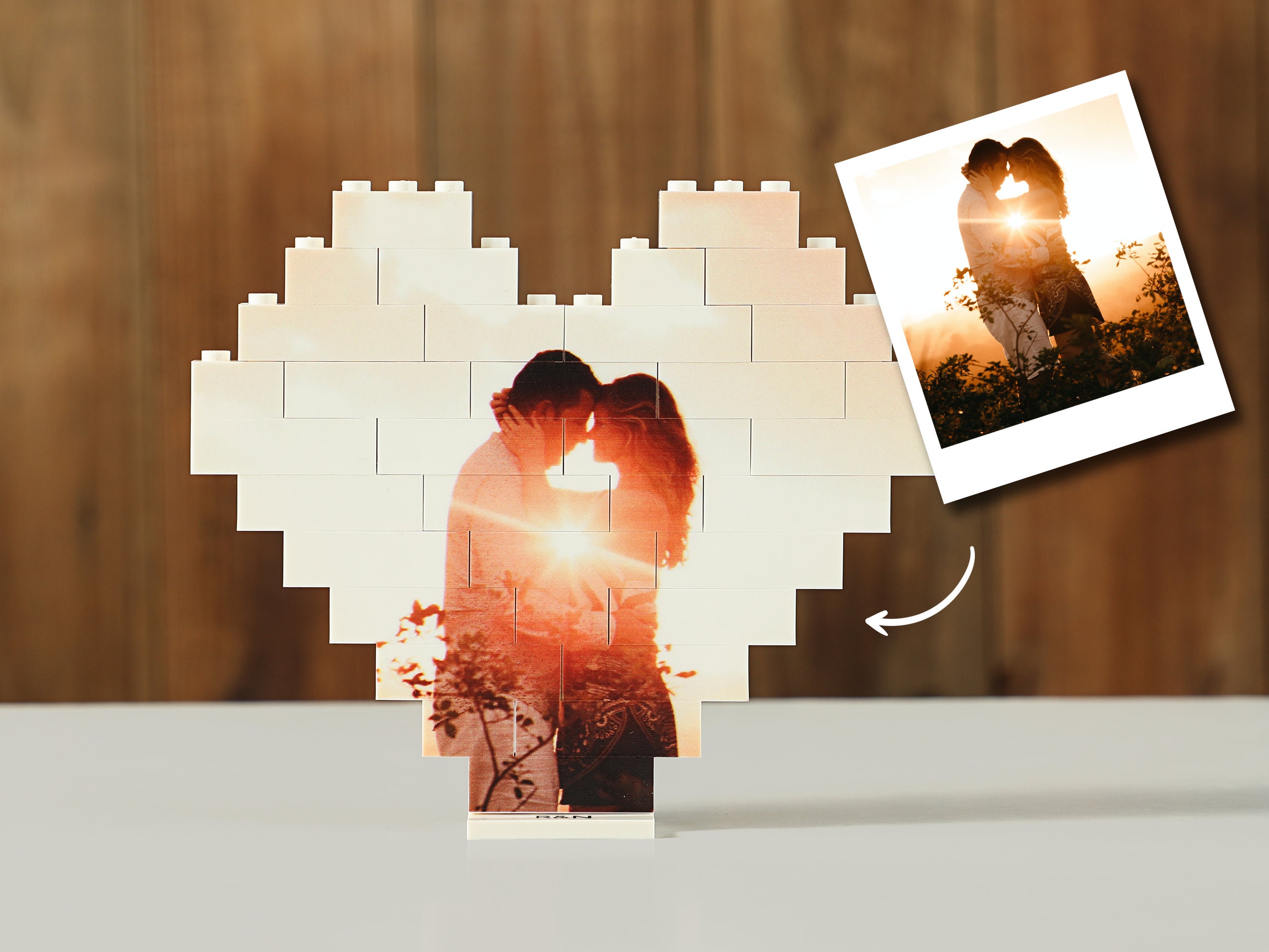 Puzzle Photo Personnalisé En Briques De Construction - Cœur Ou Forme Libre - Cadeau Original Pour Anniversaire, Noël, Saint-Valentin