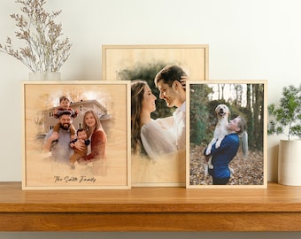 Custom Photo Wall Decor | Personalized Photo on Wood  | Portrait Wood Watercolor Style Wall Art | Gifts for her him | Wedding Gift