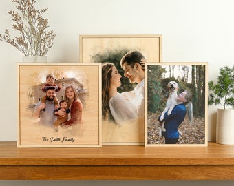 Custom Photo Wall Decor | Personalized Photo on Wood  | Portrait Wood Watercolor Style Wall Art | Gifts for her him | Wedding Gift