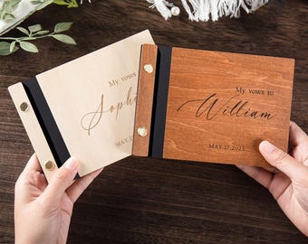 Custom Wooden Vow Books, Personalized Wedding Vow Books, Wedding Speech Notebooks for Bride & Groom, Personalized His and Hers Vow Booklets