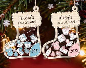 Custom Acrylic Baby's First Christmas Ornament, Personalized Name 4D Shaker Baby Ornament, Baby Keepsake, Newborn Gifts, Christmas Gifts
