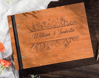 Custom Wooden Wedding Guest Book, Rustic Sign Book for Reception, Guestbook Photo Album, Wedding Keepsake, Memory Album, Anniversary Gift