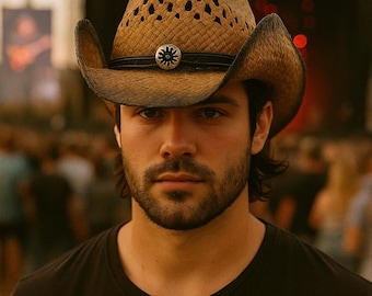 Sommer Frauen Männer Stroh Hohl Western formbar Konzert Cowboy Hut M / L