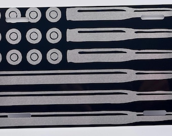 Black Laser Engraved Bullet American Flag License Plate