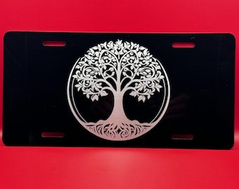 Tree of life Black laser engraved license plate