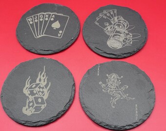 Black laser Engraved Poker Card playing table Coasters Set of 4
