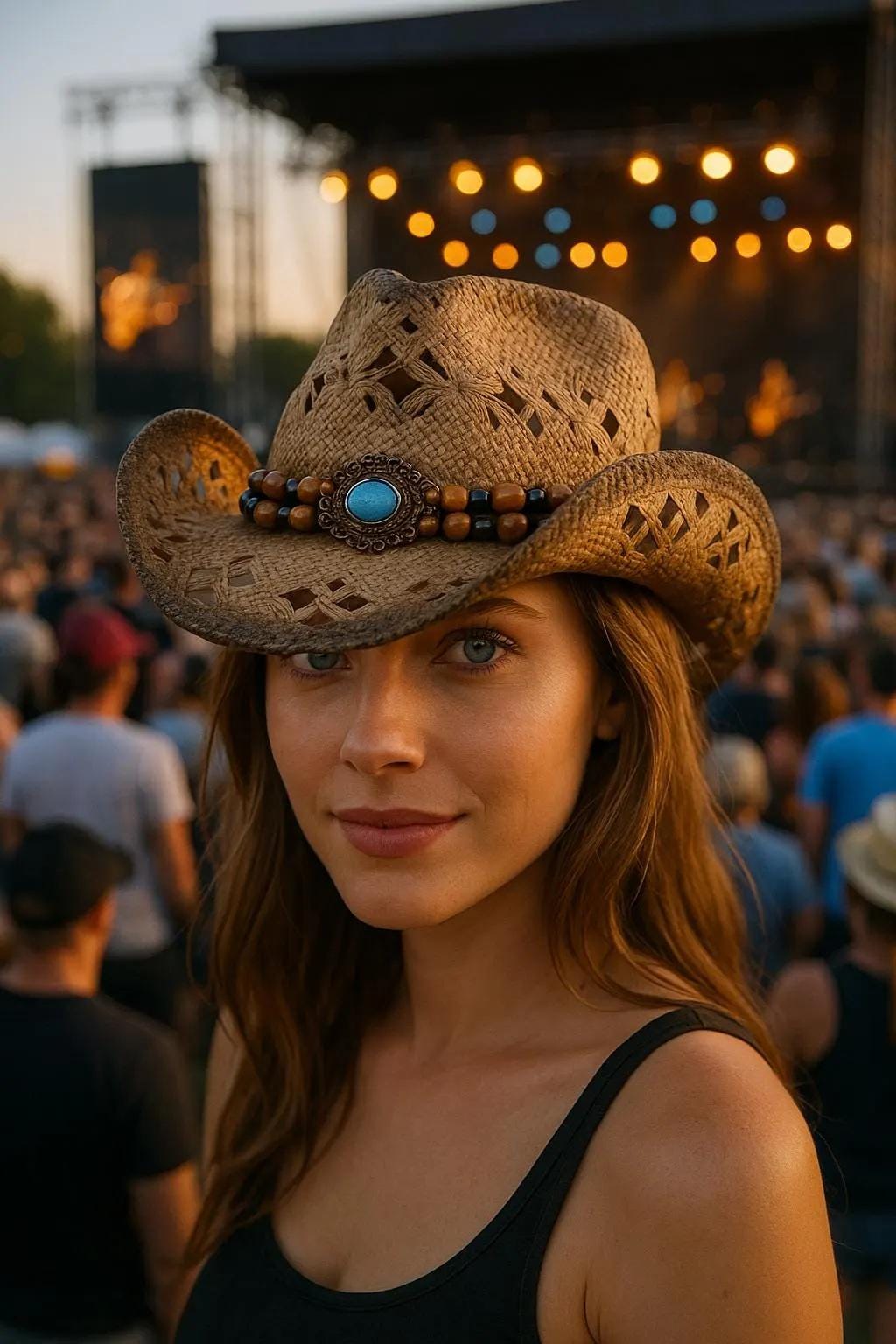 Unisex Western Ranch Rodeo Concert Festival Boho Indie Cowboy Cowgirl Straw Hat SALE 50% OFF - Straw Cowboy Cowgirl Hat With Hatband Beaded  main image 2