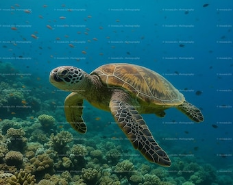 Digital Image of A sea Turtle in the Ocean