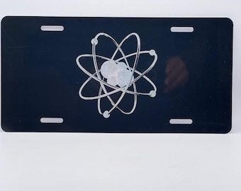 Black Laser Engraved ATOM license plate