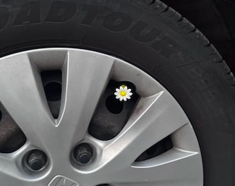 4-Pack White Daisy Tire Valve Caps, PETG Car Accessories