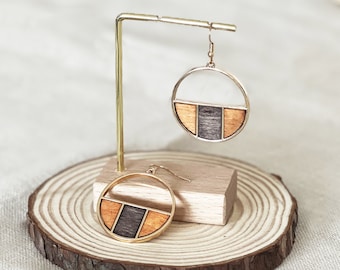 geometric wooden earrings, hanging earrings made of wood, natural jewelry, geometric earrings, hanging earrings made of wood, gift for women