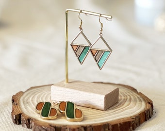 geometric earrings made of wood, delicate earrings, natural jewelry, wooden jewelry, earrings, hanging earrings geometric, wooden earrings, gift ideas