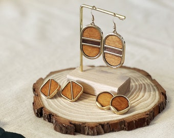 geometric earrings made of natural wood, natural jewelry minimalist, wooden jewelry handmade, wooden earrings geometric, wooden pendants for women