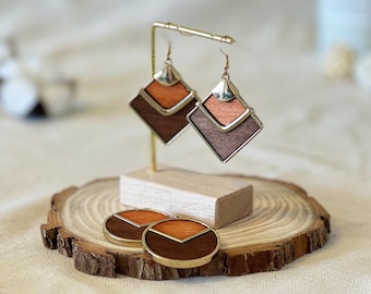 Delicate wooden earrings geometric, geometric earrings, natural jewelry, wooden jewelry, earrings, hanging earrings geometric, earrings made of wood
