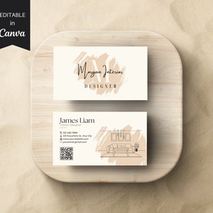 Tarjeta de visita de diseño de interiores, tarjeta de visita de arquitecto, tarjeta de visita minimalista, plantilla Canva de tarjeta de visita editable e imprimible moderna