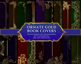 Ornate Gold Book Covers: Vintage Style Printable Designs (Digital Download)