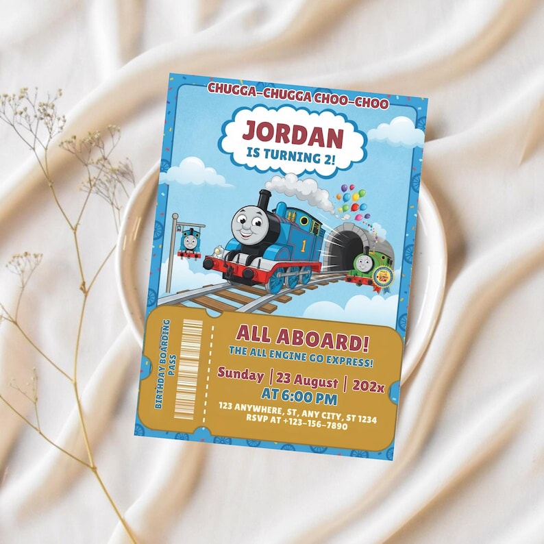 Editable Thomas Train Birthday Invitation, Children’s Birthday Train Theme Invitation, Thomas The Tank Engine Birthday Invitation image 1