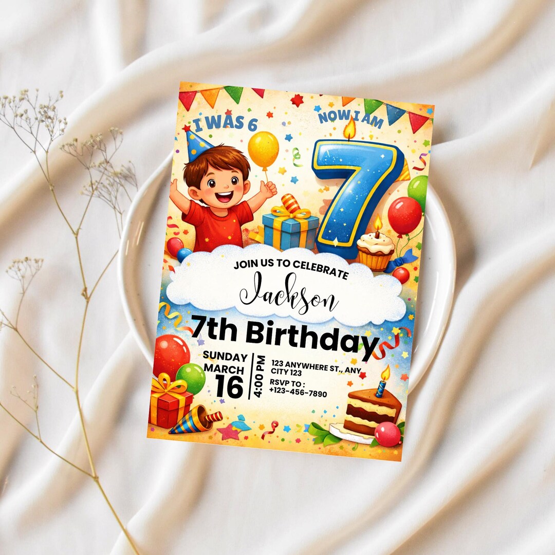 I Was 6 Now I’m 7 Birthday Invitation, 7th Birthday Invite, Milestone ...