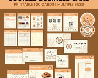 20 Cookies business Cards Set, Canva Template, Cookie Thank You Card, Canva Editable, Printable Personalized cards